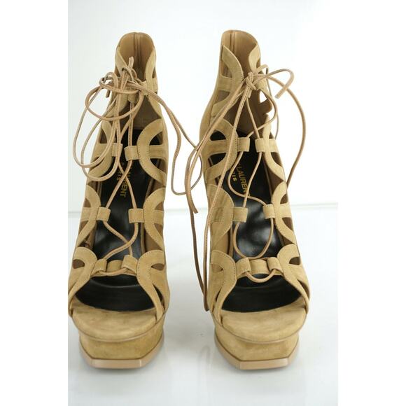 Saint Laurent Suede Tribute Cut Out Platform Caged Sandals Size 40 10 Strap New - Picture 11 of 11